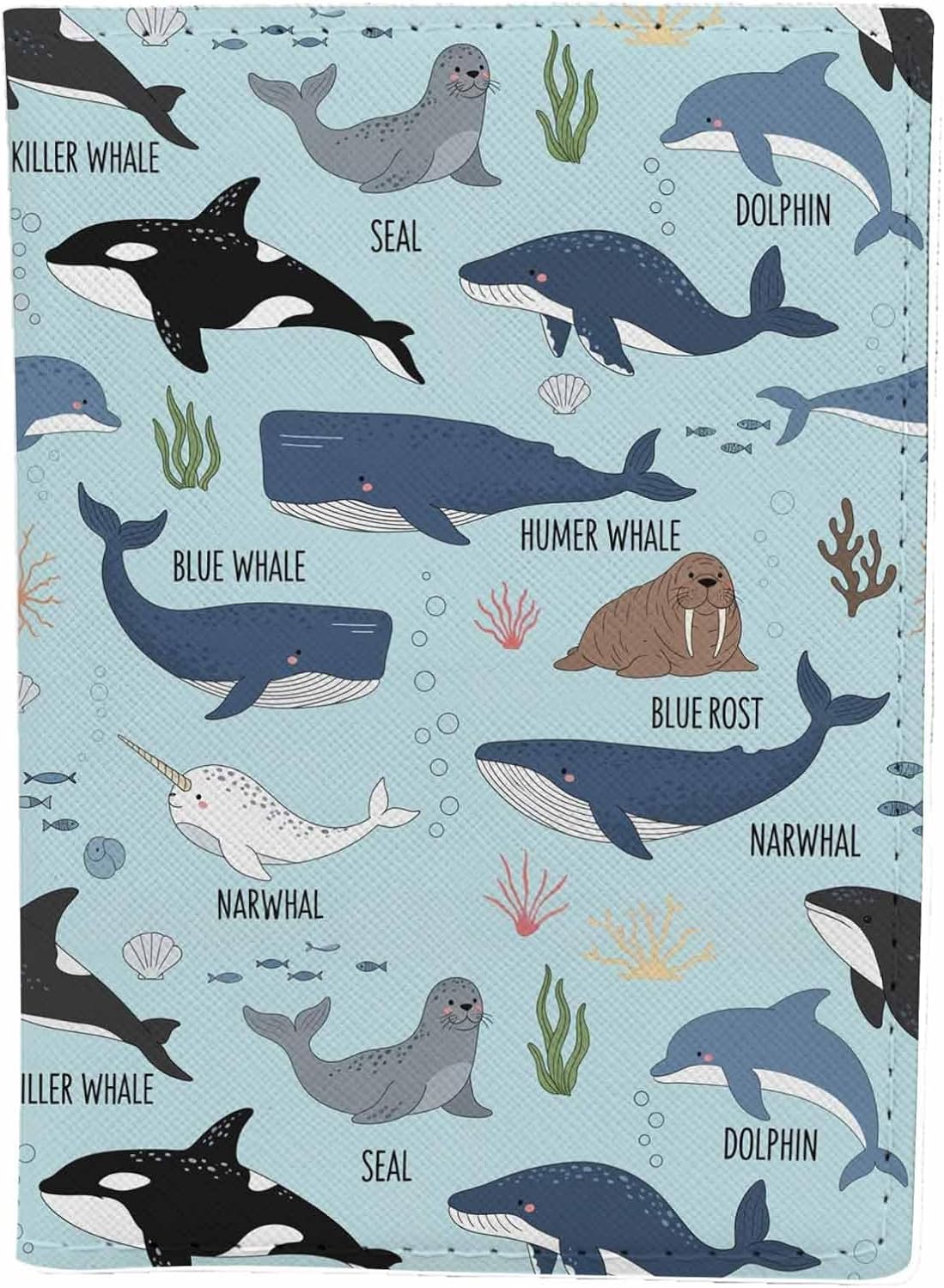 Marine Whales Passport Holder for Travel Dolphin Killer Whale Walrus PU Leather Passport Cover Wallet Cute Passport Card Holder for Women and Men