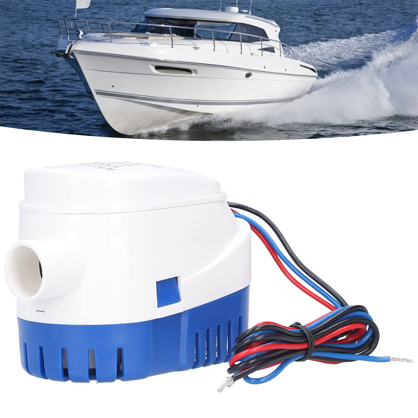 Respicefinem DC12V 1100GPH Bilge Submersible Pump Electric Automatic Water ABS Accessory for Drainage Boat Power Ideal for Fresh Water and Sea Water Quality Analysis Sewage (DC12V 750GPH)