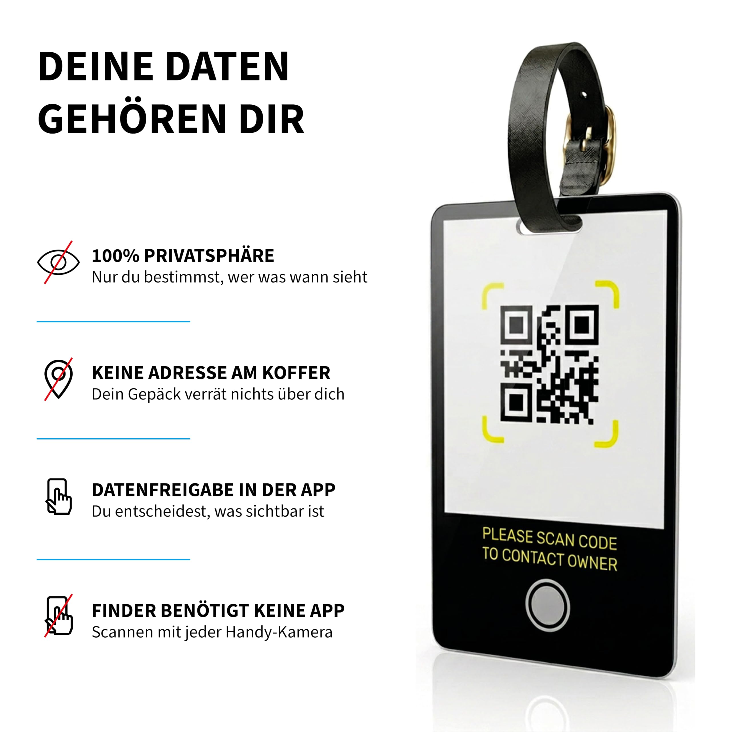 Lot de 3 étiquettes de bagage intelligentes « On my way » - Profil numérique avec application - Contact de recherche par message et téléphone