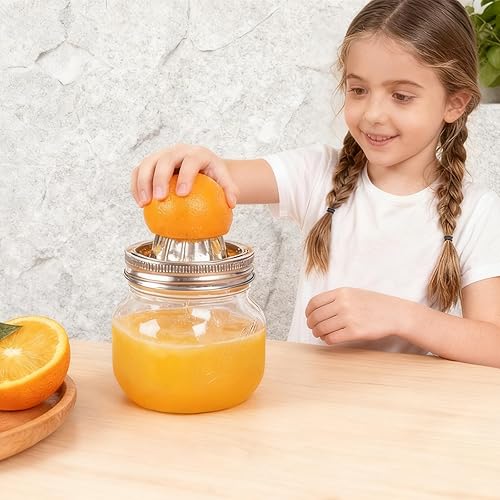 Miniatura 2 de Mason Jar - Tapa exprimidora de acero inoxidable (2 piezas), escariador de cítricos para tarro Mason de boca ancha, exprimidor de limón, exprimidor