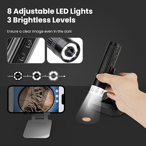 Miniatura 5 de Matatastudio M2C Microscopio digital inalámbrico 50X-1000X aumento WiFi portátil de mano 1080P HD con soporte ajustable para uso en interiores y