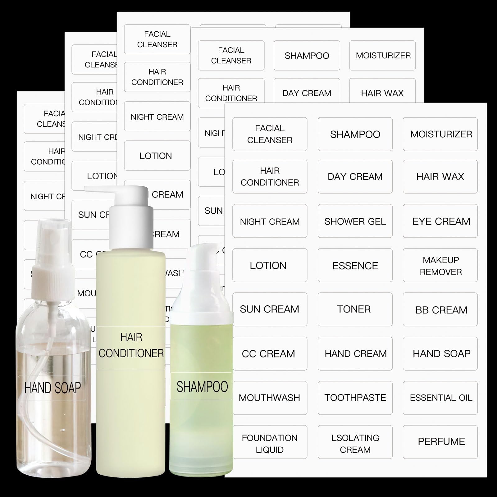 HVSWLY 120 PCS Travel Toiletry Labels Waterproof,Clear Labels for Cosmetic Jars,Bathroom Beauty Organization Refillable Bottles Sticker(1.6"x0.7")