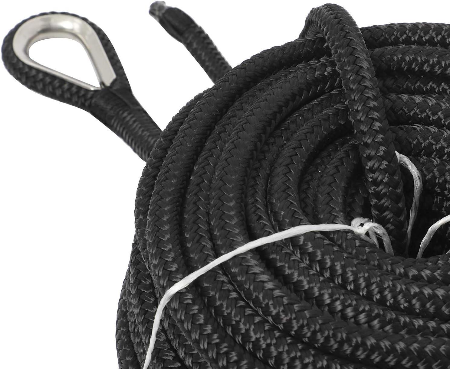 NovelBee 1/2" x 100' Double Braid Nylon Anchor Line with Stainless Steel Thimble,Safe Workload:1,020 Lbs;Tensile Strength:5,100 Lbs (Black) - Image 8