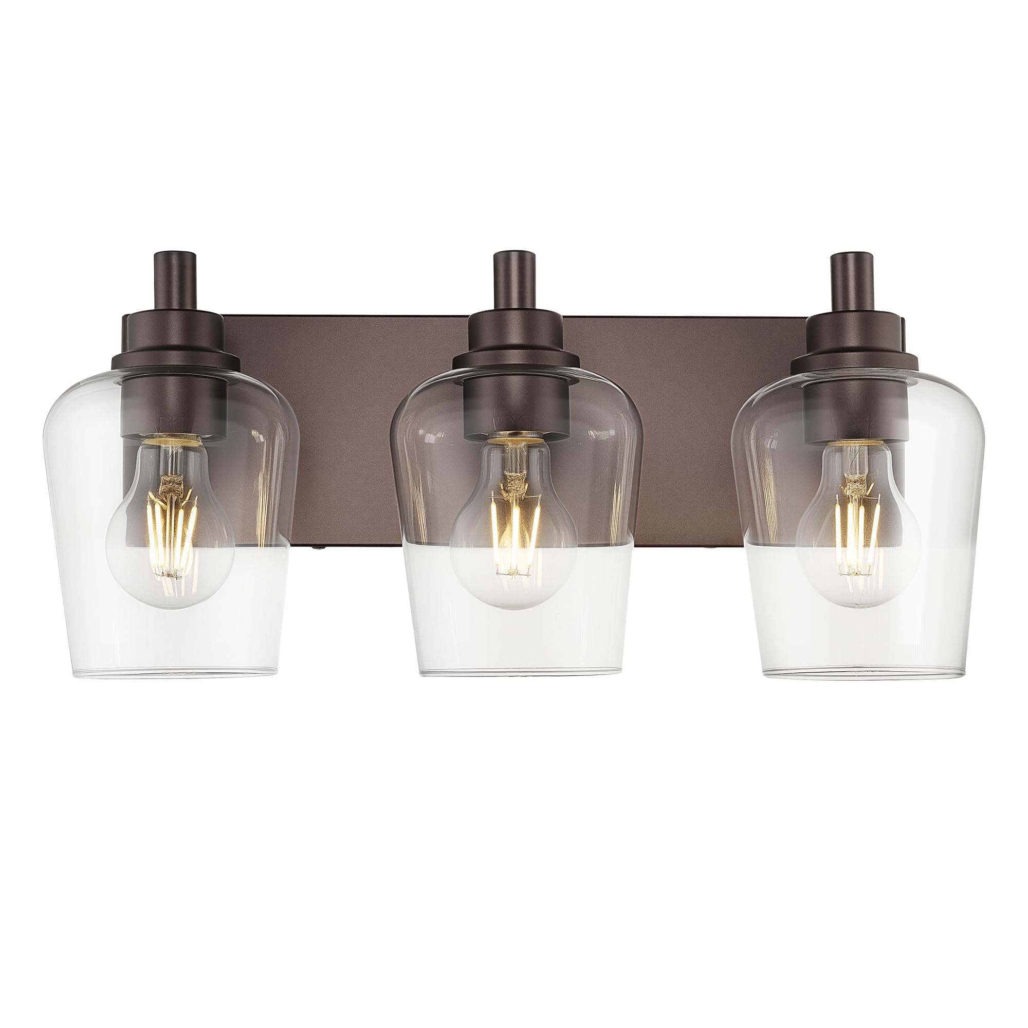 METWET 3-Light Bathroom Light Fixtures, Modern Vanity Light with Wine Clear Glass-Shaped Shade, Vanity Lighting Fixtures Over Mirror, Oil Rubbed Bronze, VL155-ORB-3