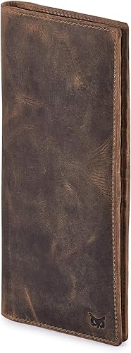 Miniatura 4 de Cartera larga para hombres y mujeres, de cuero real, plegable, con RFID, elegante, delgada, hecha a mano, con 2 ventanas de identificación,