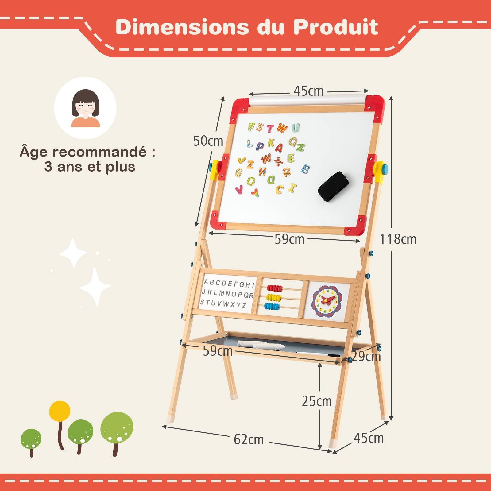 Chevalet D'art Pour Enfants De Joyooss, Chevalet En Bois Ajustable Pour Peindre Tableau Blanc Magnetique Double Face Tableau A Craie Rouge