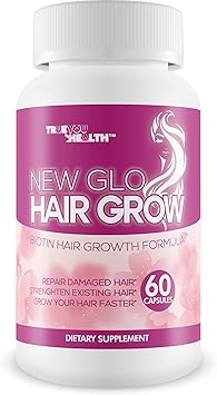 New Glo Hair Grow - Biotin Hair Growth Supplement - Make Hair Grow Faster & Longer With This Biotin Hair Nutrition Growth Formula - Grow Hair Strong & Beautiful - Hair Growth Supplements For Women