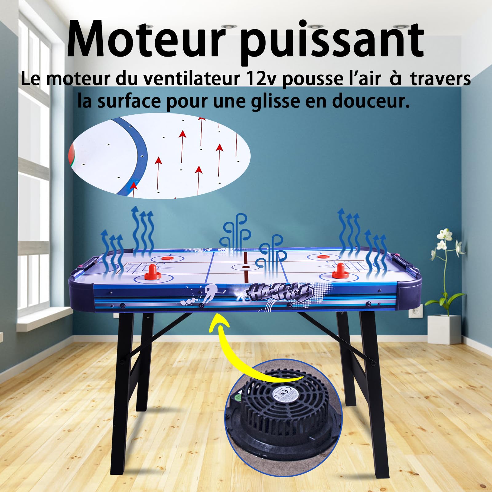 HLC 3 in 1 Multiplay-Tisch, Air Hockey Tisch, Bowling, Shuffleboard, mit Ventilator 12 V, Größe 130 x 61 x 78 cm