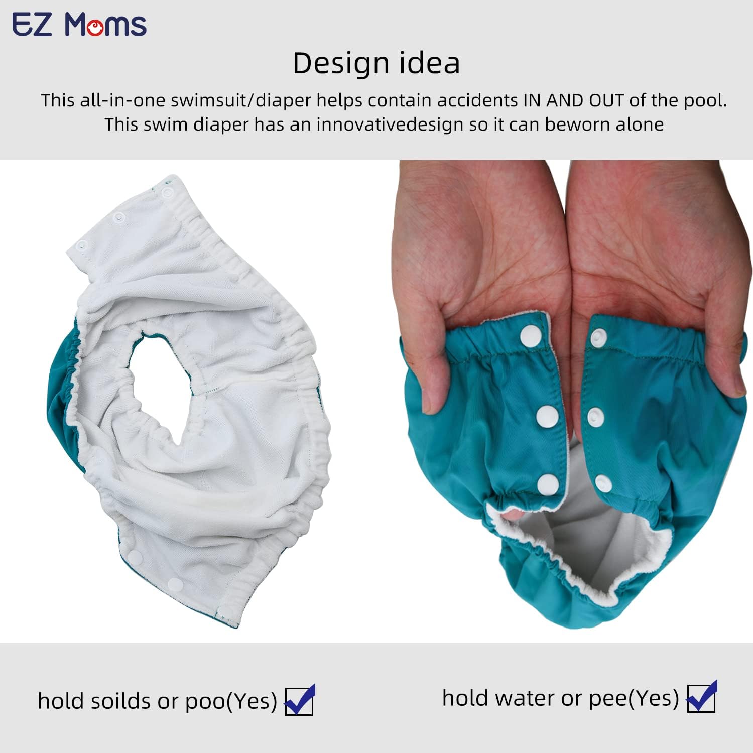 EZ Moms 2 Packs Reusable Swim Diapers Toddler Baby Swim Diapers Size 1 Washable Snap Pool Infant Swimming Diaper 12-18 Months Soft Water Diaper for Swimming Lessons Boys and Girls with a Laundry Bag - Image 5