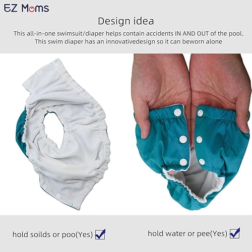 Miniatura 5 de EZ Moms Paquete de 2 pañales de natación reutilizables para bebés pequeños, tamaño 3, pañales lavables a presión para piscina, pañales de natación