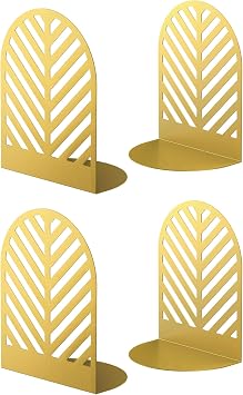 QiMing Leaf Bookends for Books,2 Pair Metal Book Holders for Office Shelves Adults & Kids Gift