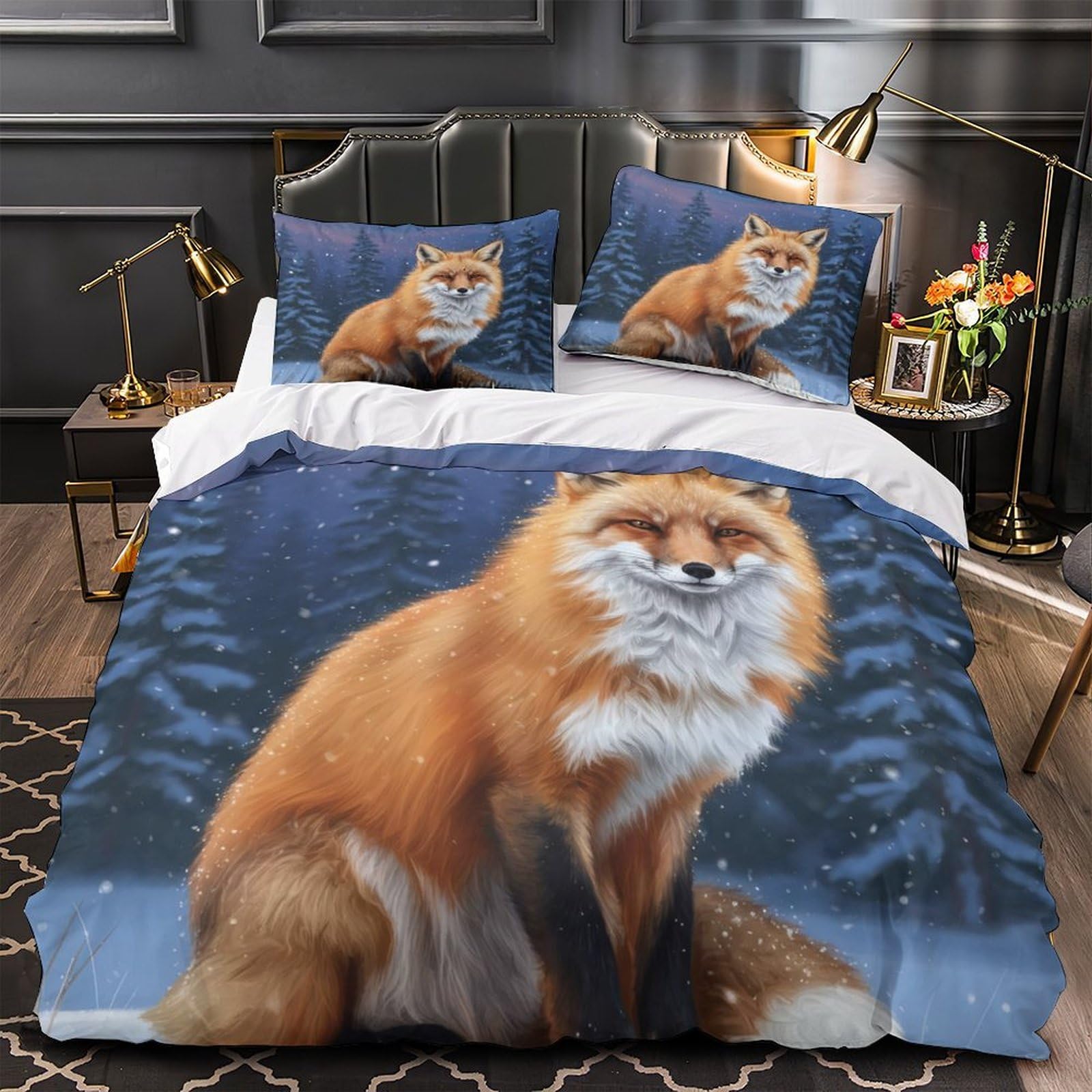 Housse de couette renard 260x220 cm avec taies d'oreiller pour lit super king