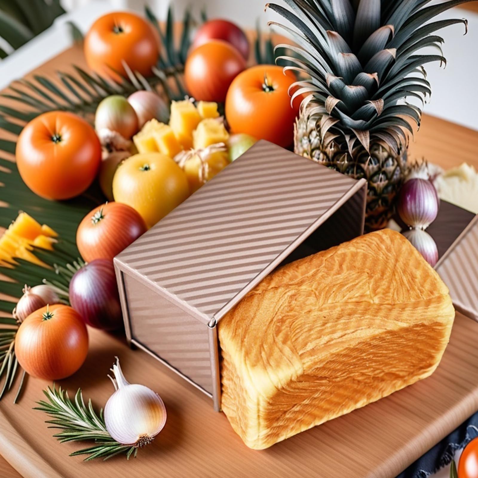 Set 2 Moules à Pain Anti-adhésif Or Rose - Capacité 450g & 230g, Acier Carbone, Couvercle Coulissant - Pour Brioche, Cake, Pain De Mie - 8