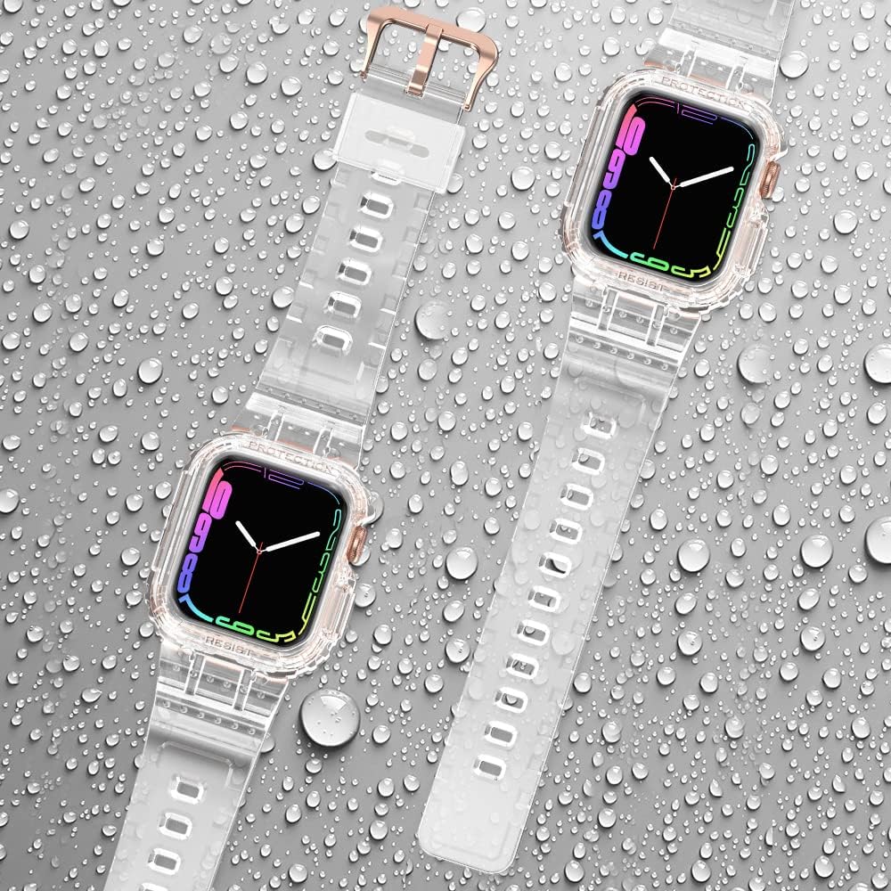 Compatible for Apple Watch Clear Band 41mm 40mm 38mm with Case, amBand Women Cute Girl Crystal Sport Clear Jelly Protective Cover Bumper with Strap for iWatch Series SE 7 6 5 4 3 2 1 Transparent : Cell Phones & Accessories