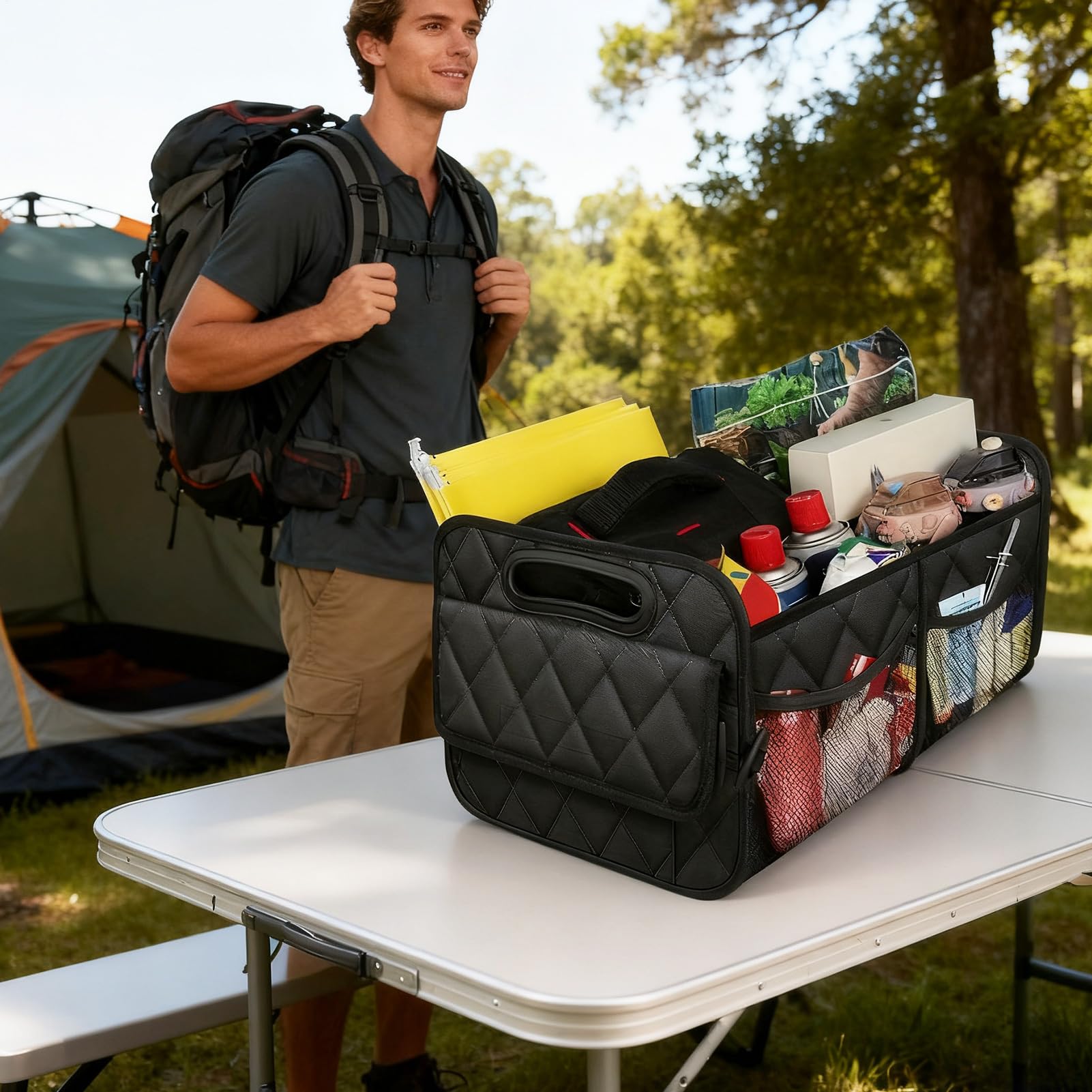Organizer Bagażnika Samochodowego Składany Wodoodporny Samochodowy Pojemnik | Samochodowy Koszyk Organizer Do Akcesoriów Podróżnych Różności Artykułów Spożywczych Sprzętu Camping