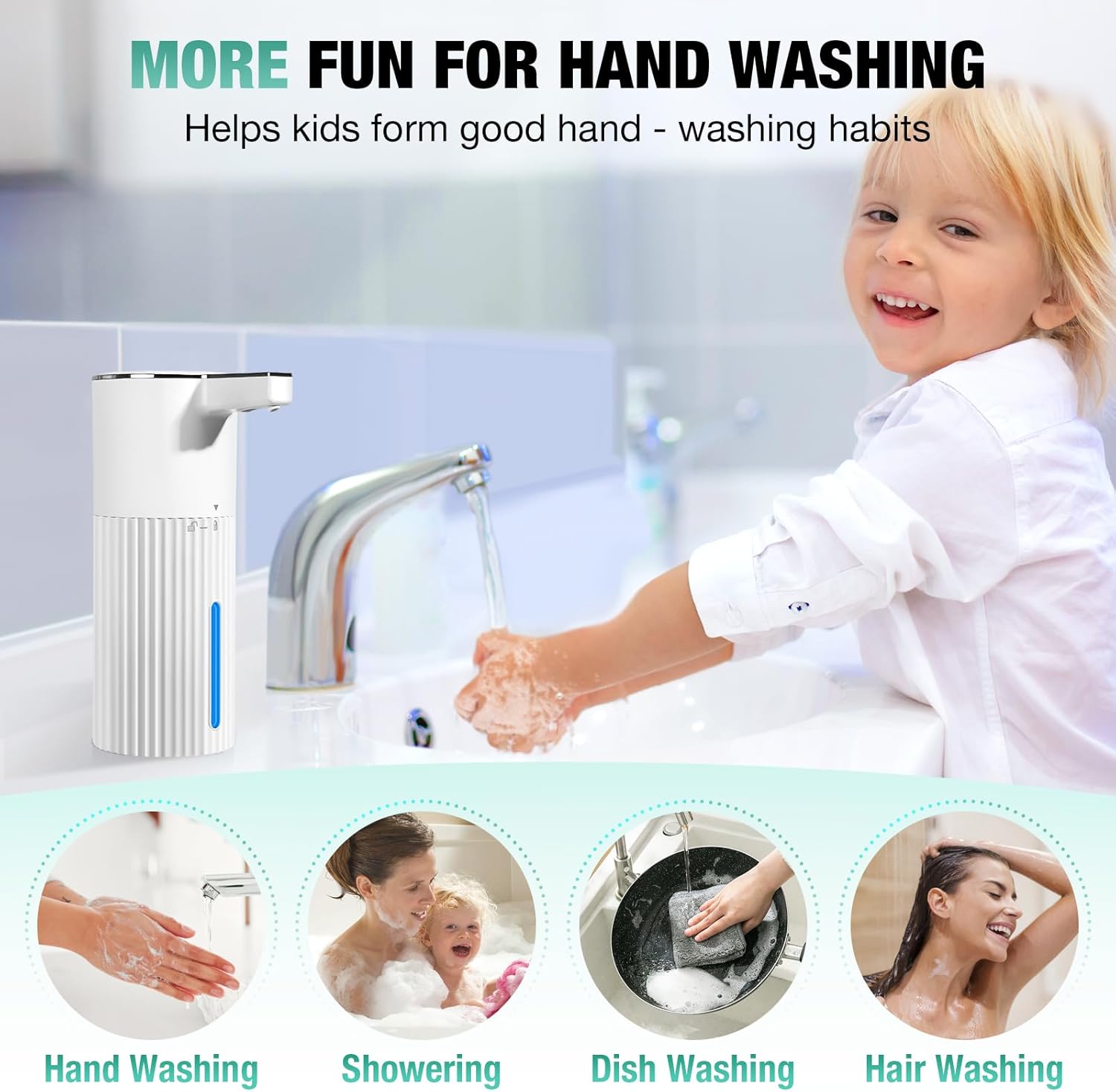 2 Pack Automatic Soap Dispenser: 14oz Plastic - Foaming Touchless 4 Level Adjustable Wall Mount Foam White Rechargeable Electric Auto Smart Soap Dispenser Set - Bathroom Kitchen Hand Dish Lotion