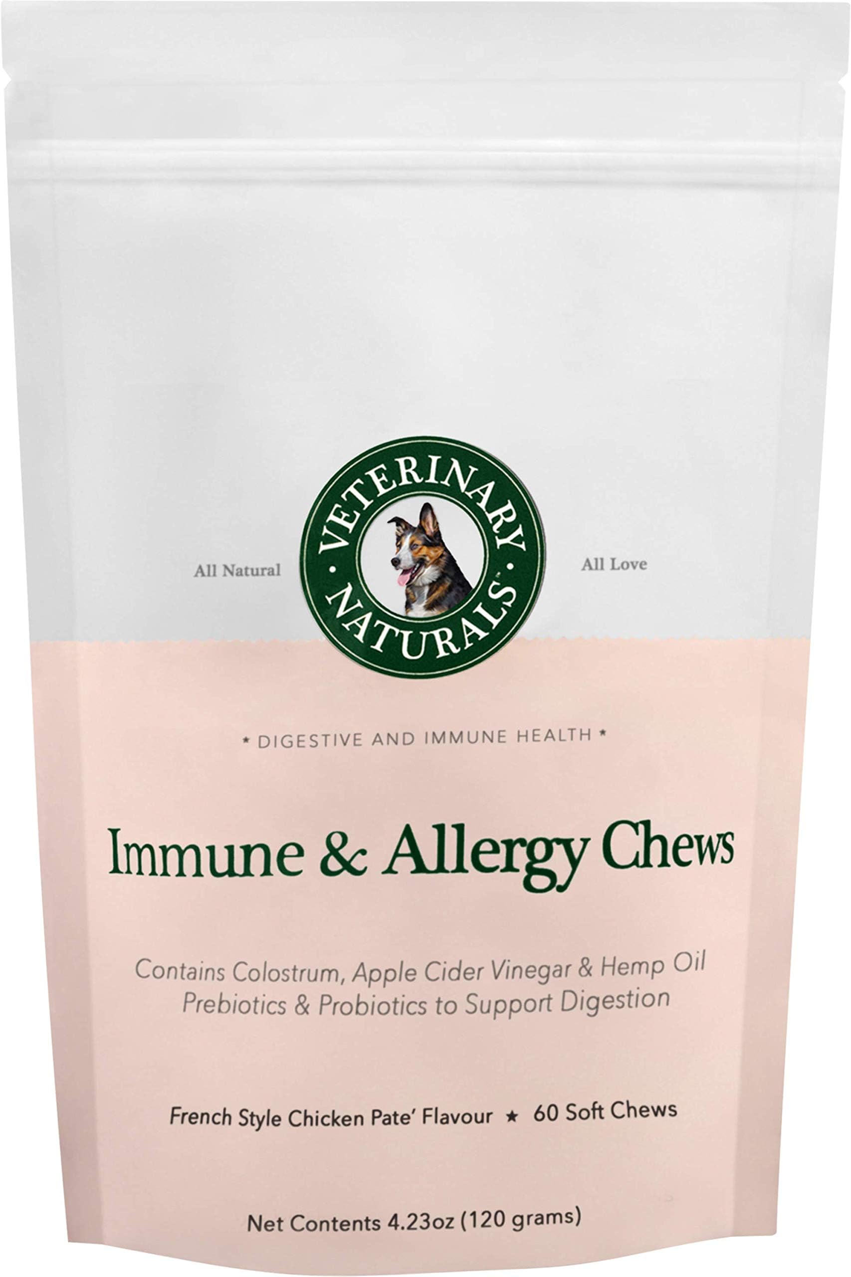 Veterinary NaturalsImmune & Allergy Chews - Probiotic Dog Treats - 60 Soft Chews - Allergy Relief from Food & Environmental Allergies, Help Improve Skin & Coat, Boost Overall Health