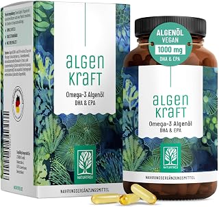 NATURTREU® Omega 3 Vegan aus Algenöl – 1000mg Omega 3 Algenöl aus nachhaltigen Kulturen - Mikroalgenöl hochdosiert DHA & EPA im optimalen Verhältnis - Laborgeprüft