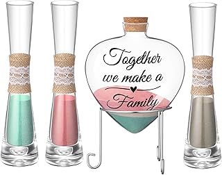 Irenare Unity Sand for Wedding Ceremony Set Include 3 Wedding Ceremony Vase 3 Sand 1 Heart Bottle with Metal Stand, Cork Stopper for Engagement Anniversary (Light Color,Fresh)