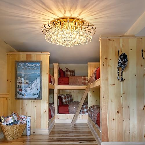 Miniatura 9 de CVKASH Candelabro de cristal de 4 luces moderno semi empotrado lámpara de techo iluminación de techo para sala de estar, pasillo, comedor, cocina,