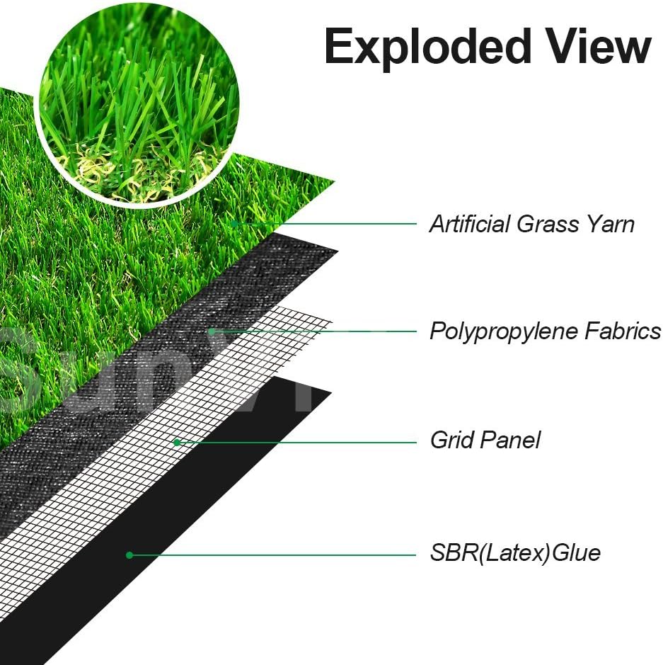 Artificial Grass Turf 3FTX8FT, 1.38" Pile Height Realistic Synthetic Grass, Indoor Outdoor Pet Faux Grass Astro Rug Carpet for Garden Backyard Patio Balcony