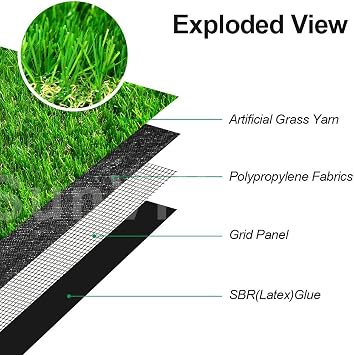 Fas Home Artificial Grass Turf 1FTX2FT, 1.38 Pile Height Realistic Synthetic Grass, Indoor Outdoor Pet Faux Grass Astro Rug Carpet for Garden Backyard Patio Balcony