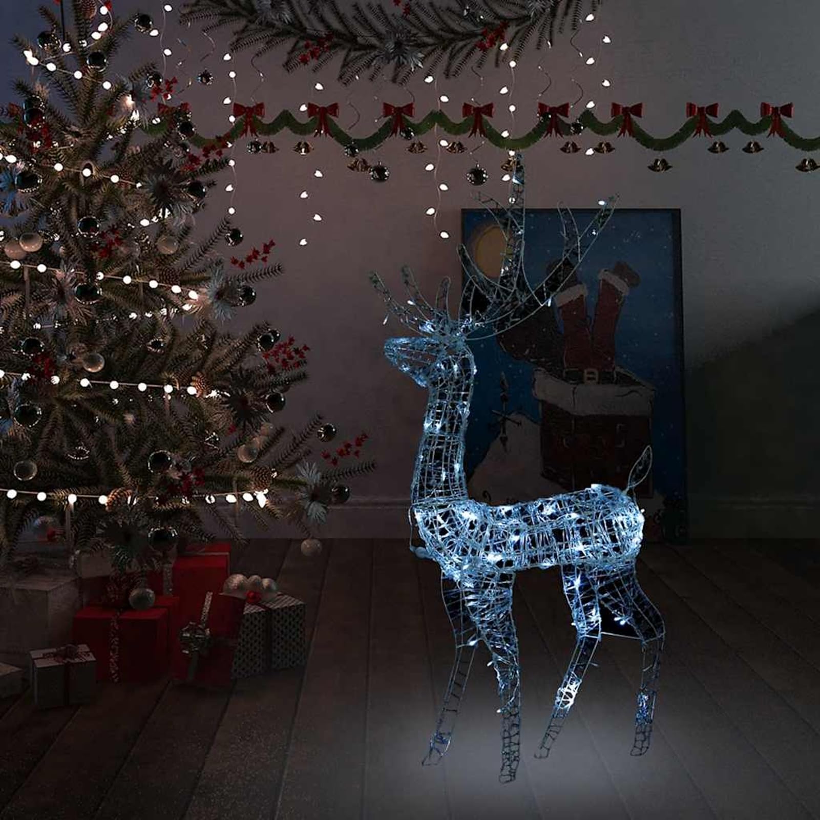 Gecheer LED-Rentier Acryl Weihnachtsdeko 140 LEDs 120 cm Kaltweiß, Weihnachtsdekoration für Weihnachtsmarkt Festliche Eventdekoration Garten Rasen Terrasse Vorgarten Fassade329782