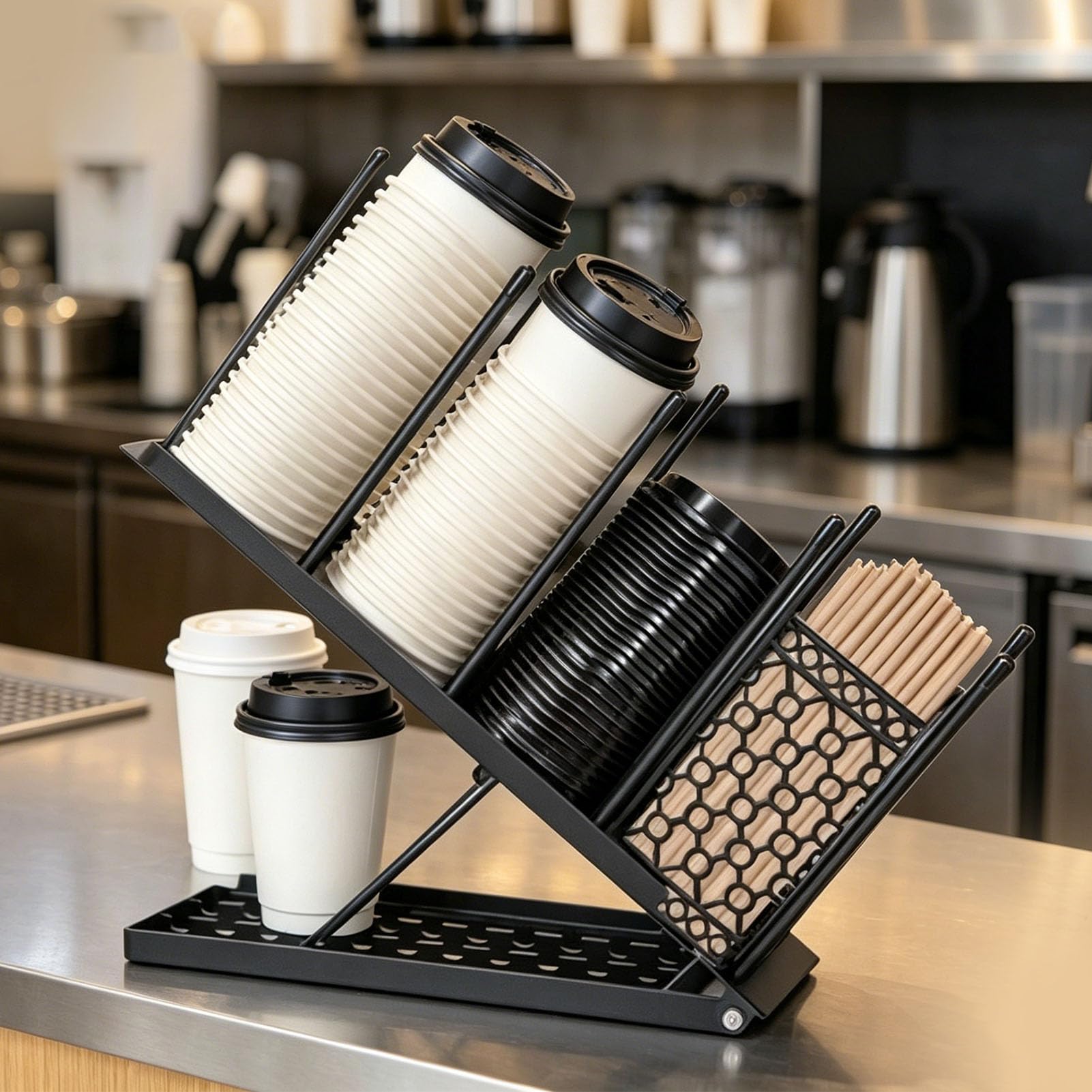 Porta Tazza Regolabile, Supporto per Bicchiere, per Auto | Portatazzine caffè orientabile per banchi break. Portabicchieri regolabile a 4 scomparti. Bancone bar Breakroom
