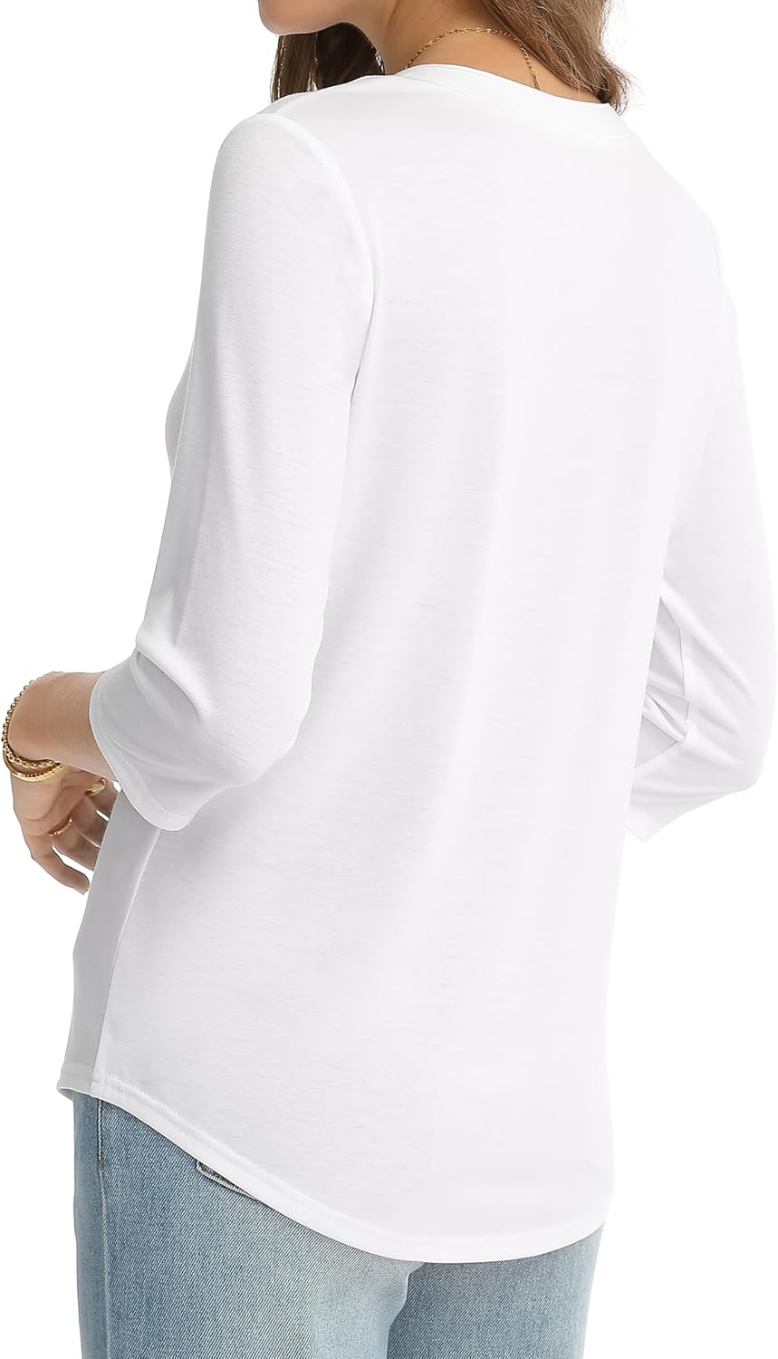 QUALFORT Women's 3/4 Sleeve V Neck Shirt Curved Hem Dressy Casual Spring Tops 2026 - Image 7