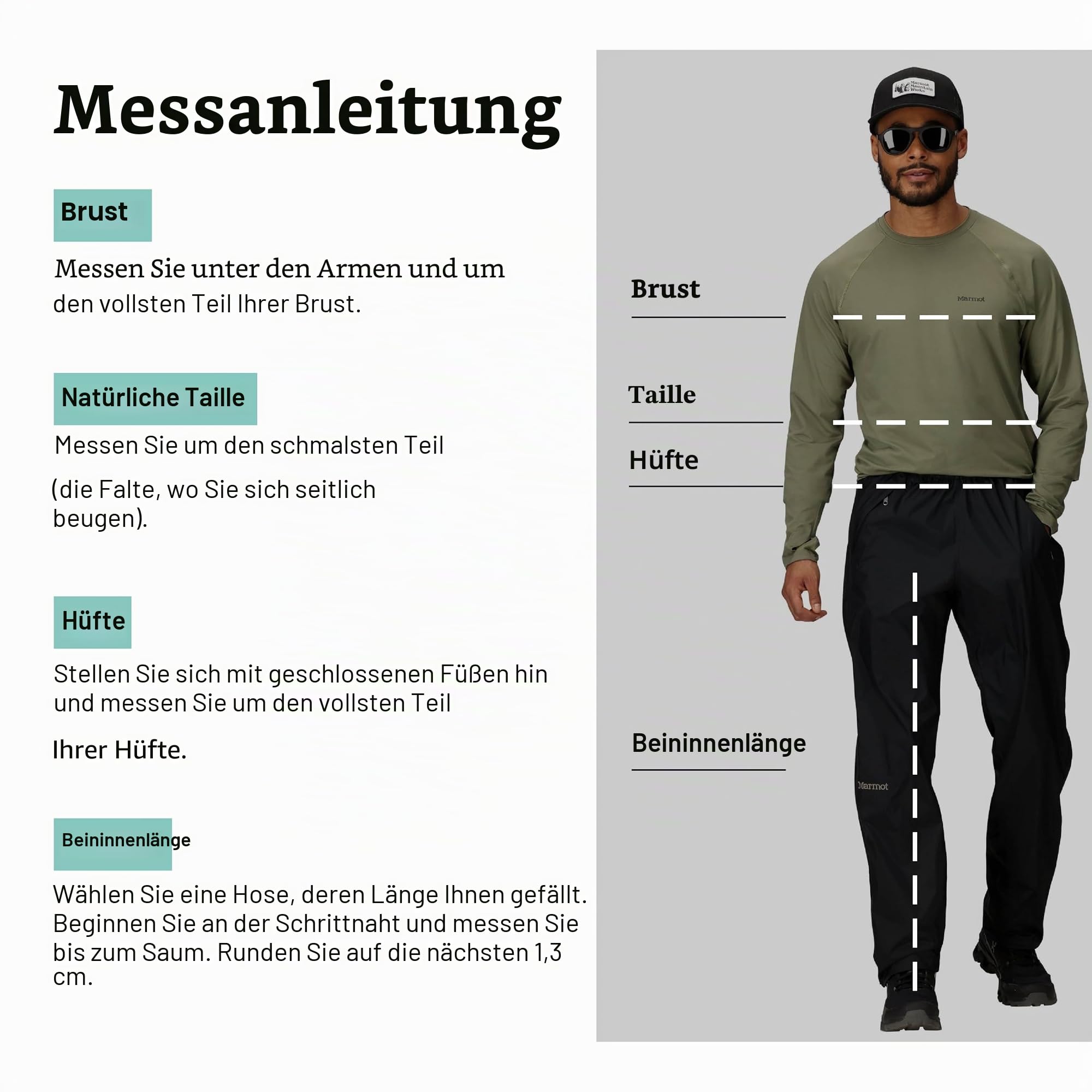 Marmot Herren wasserdichte Regenhose, Winddichte Wanderhose, atmungsaktive Regenkleidung zum Wandern und Trekking Precip Eco Full Zip Pant