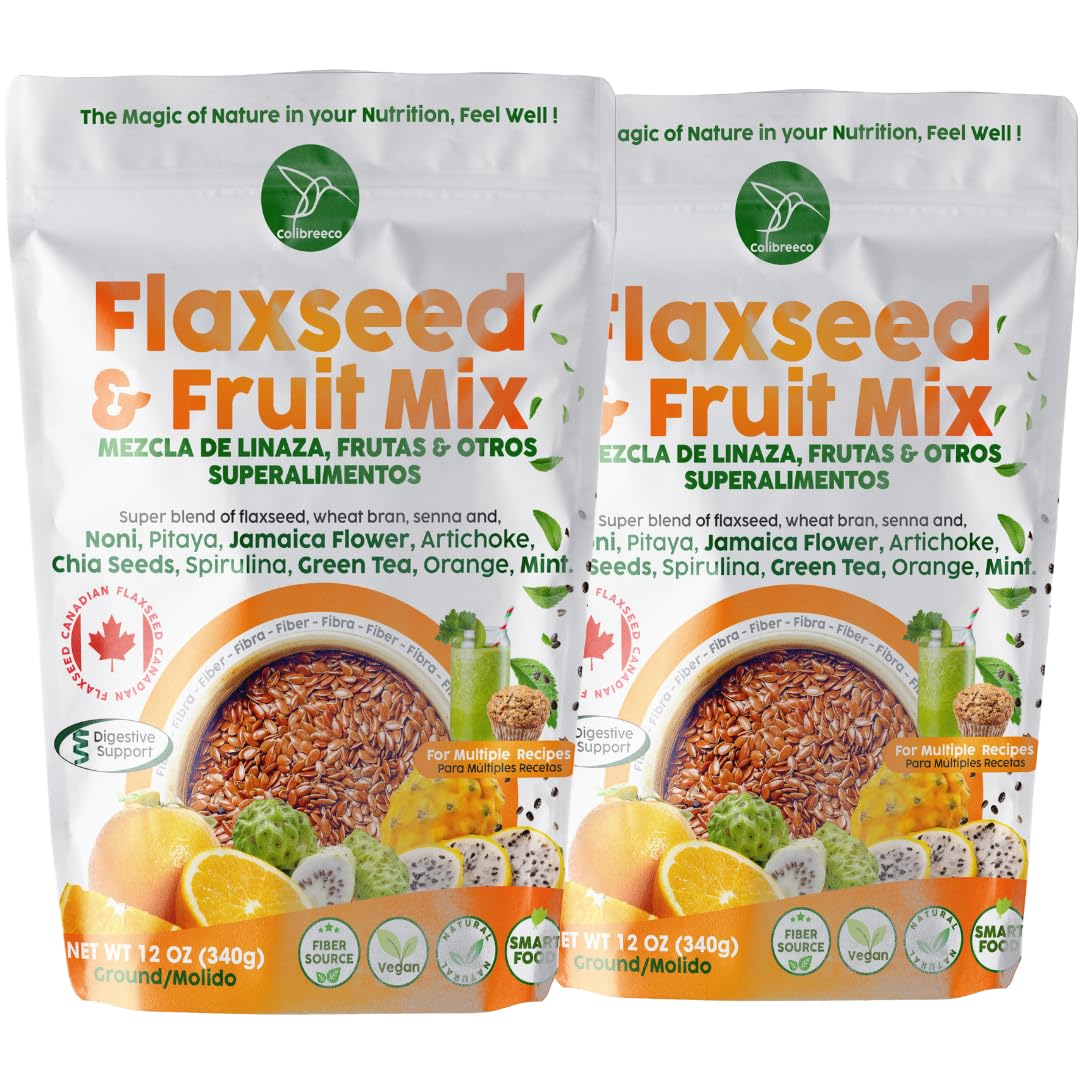Colibreeco, Ground Flaxseed & Fruit Mix, Orange & Mint Flavor, 12 Oz (Pack of 2), Ground Flax Seeds, High in Natural Fiber & Omega-3, Plant-Based Nutrition, Vegan & Gluten-Free - Linaza Natural.