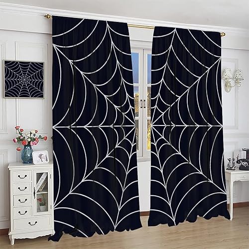 Miniatura 4 de Cortinas opacas con tela de araña para niños, fondo negro de telaraña blanca, dormitorio de niños, guardería, decoración del hogar, 42 x 54