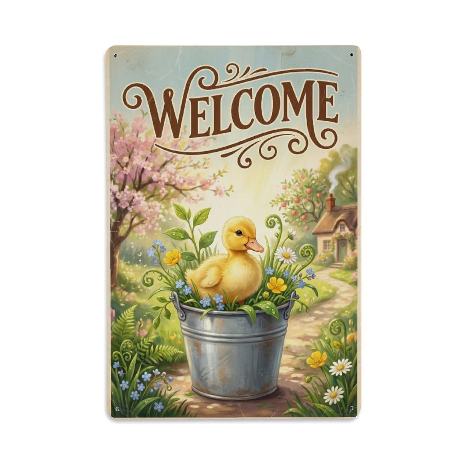 Cxhjca 8X12inch(20X30cm) [Vintage Welcome] Duckling New Beginnings Metal Tin Sign