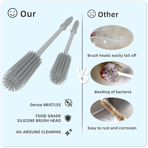 Miniatura 8 de Cepillo de limpieza de botellas de silicona  Paquete de 2  15.7 pulgadas + 12.6 pulgadas Cepillo limpiador de botellas de agua para Hydro Flask,