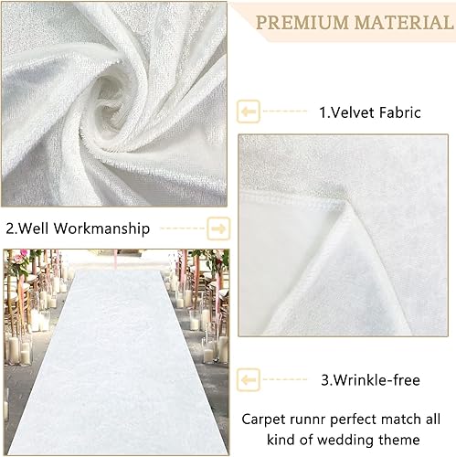 Miniatura 4 de MODFUNS Camino de pasillo de boda blanco de terciopelo para exteriores para ceremonia de boda, 4 x 20 pies, alfombra con cintas de alfombra,