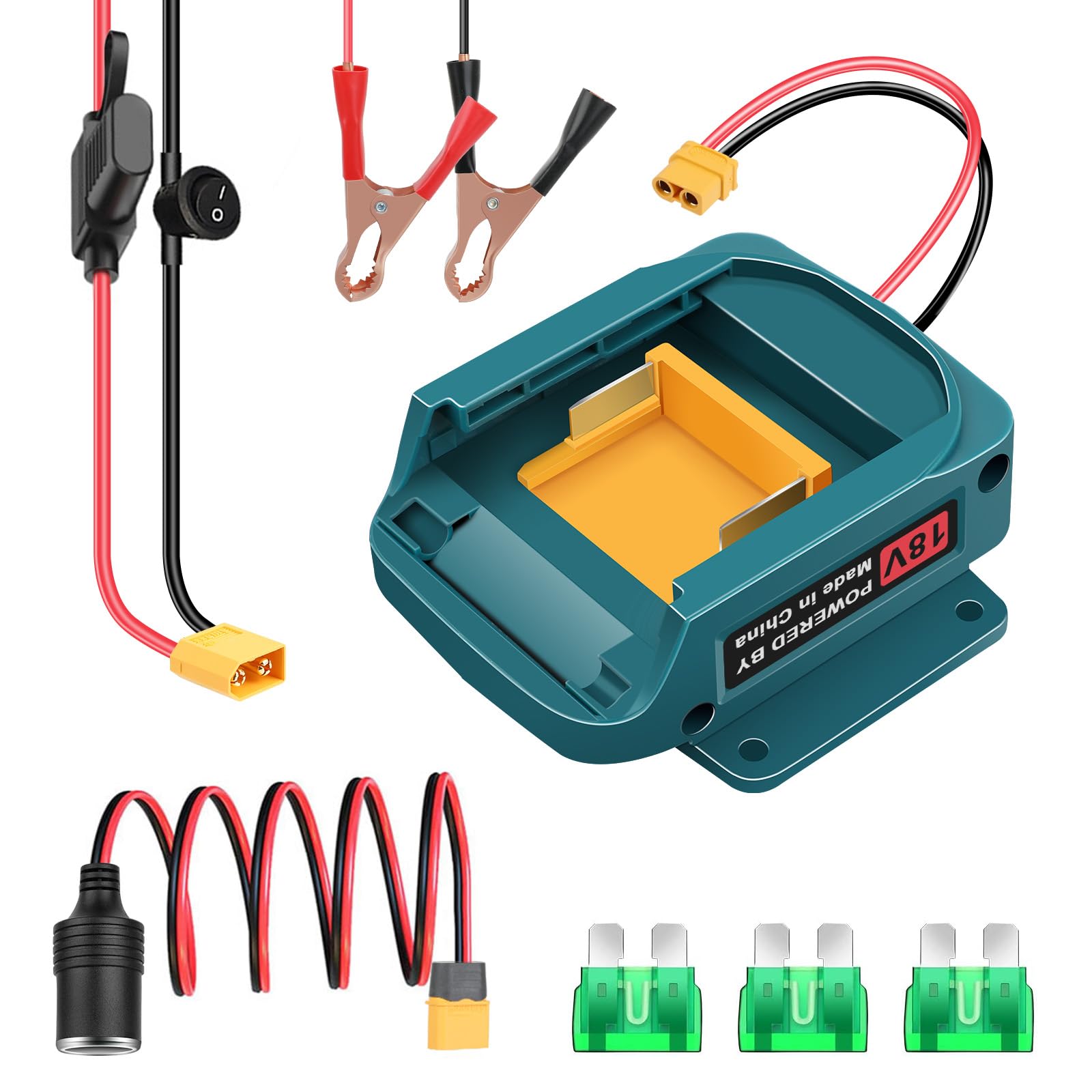 ASUNCELL Adattatore Power Bank per batteria Makita da 18 V, dispositivi di avviamento, compatibile con Makita, batteria portatile da 12 V, starter batteria per auto (batteria non inclusa)