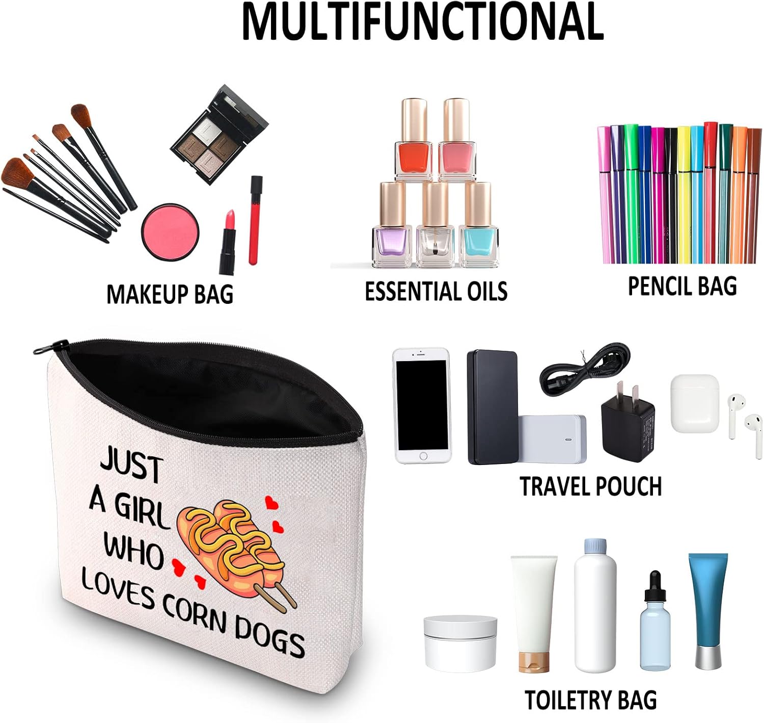 G2TUP Corn Dogs Lover Gift Who Loves Corn Dogs Makeup Bag Corndog Cosmetic Bag Hot Dog Lover Gift Foodie Zipper Travel Bag (Who Loves Corn Dogs White Bag) - Image 6