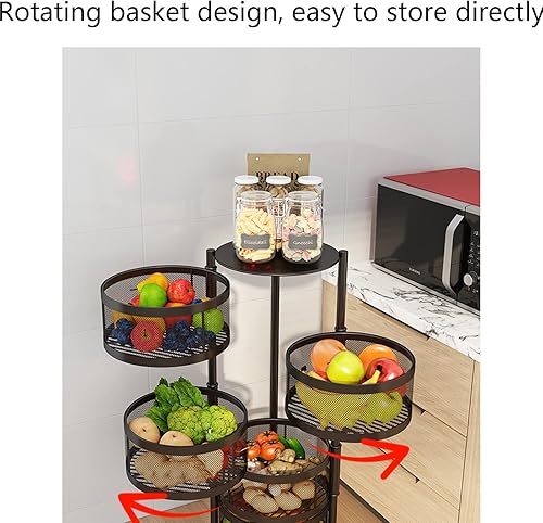 Miniatura 7 de Estante giratorio de 360 para verduras de cocina, carrito de almacenamiento redondo, no es necesario instalar para frutas, verduras, comestibles,