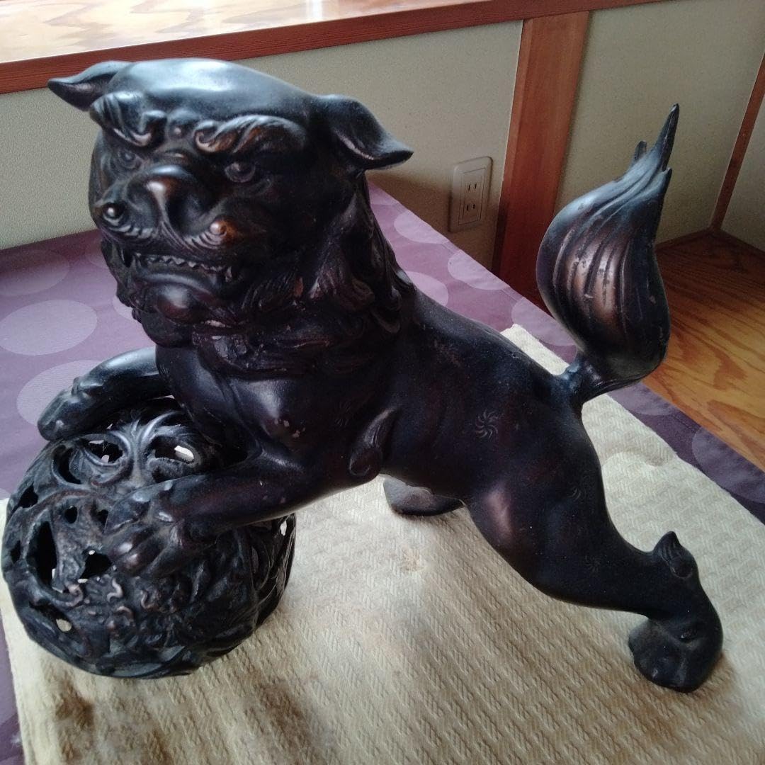 Amazon.co.jp: 魔除け金属玉獅子在銘 吉祥瑞獣縁起物風水置物古くから