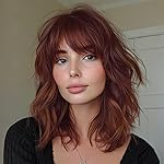 Nnzes Short Wavy Wig with Bangs for Women Shoulder Length Bob Curly Women\'s Charming Synthetic Natural Wavy Brown highlight Heat Resistant Hair for Daily Party Use