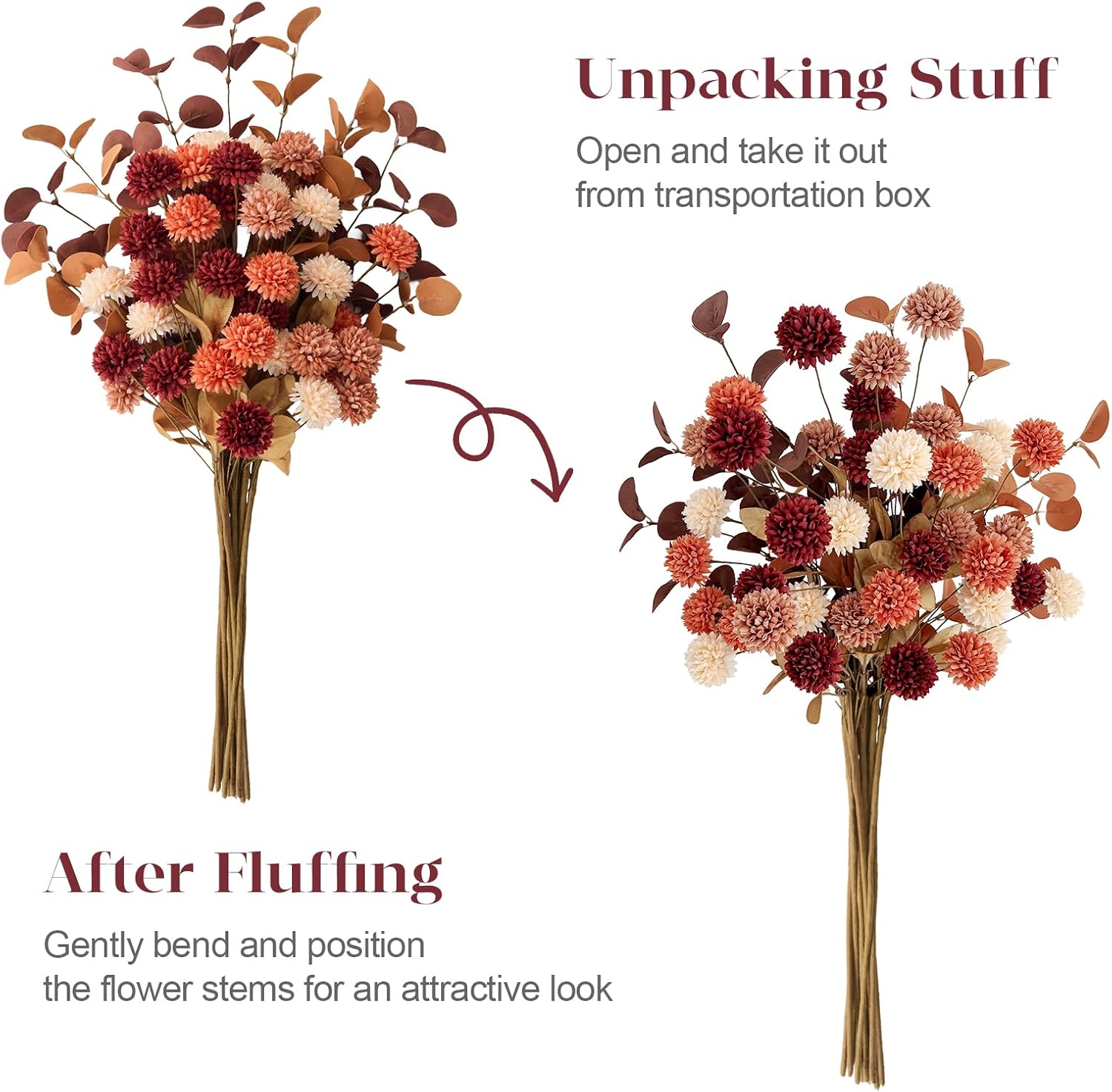 Fall Flowers Artificial for Decoration,10 PCS Mums Fall Decor for Home | Artificial Fall Faux Flowers Stems Florals Assorted Silk Mums Balls Pompon for Vase Arrangement Table Decoer
