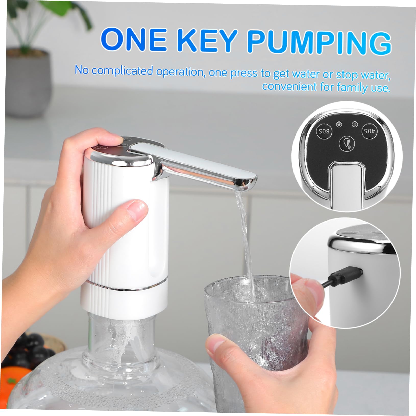 UKCOCO 5pièces Pompe à Eau Électrique Pliable pour Distributeur Eau Pratique pour Maison Le Camping Bureau Niveaux De Dosage Couleur Blanche Argentée
