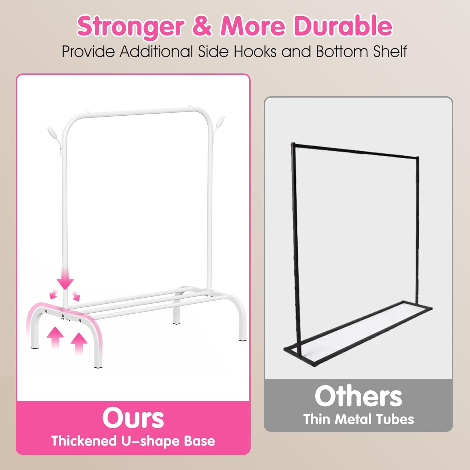Kids Clothes Rack for Ages 3-6, Montessori Kids Clothing Rack with Bottom Shelf & Side Hooks, Toddler Wardrobe Rack for Bedroom, Playroom, Nursery and Small Room Storage, White