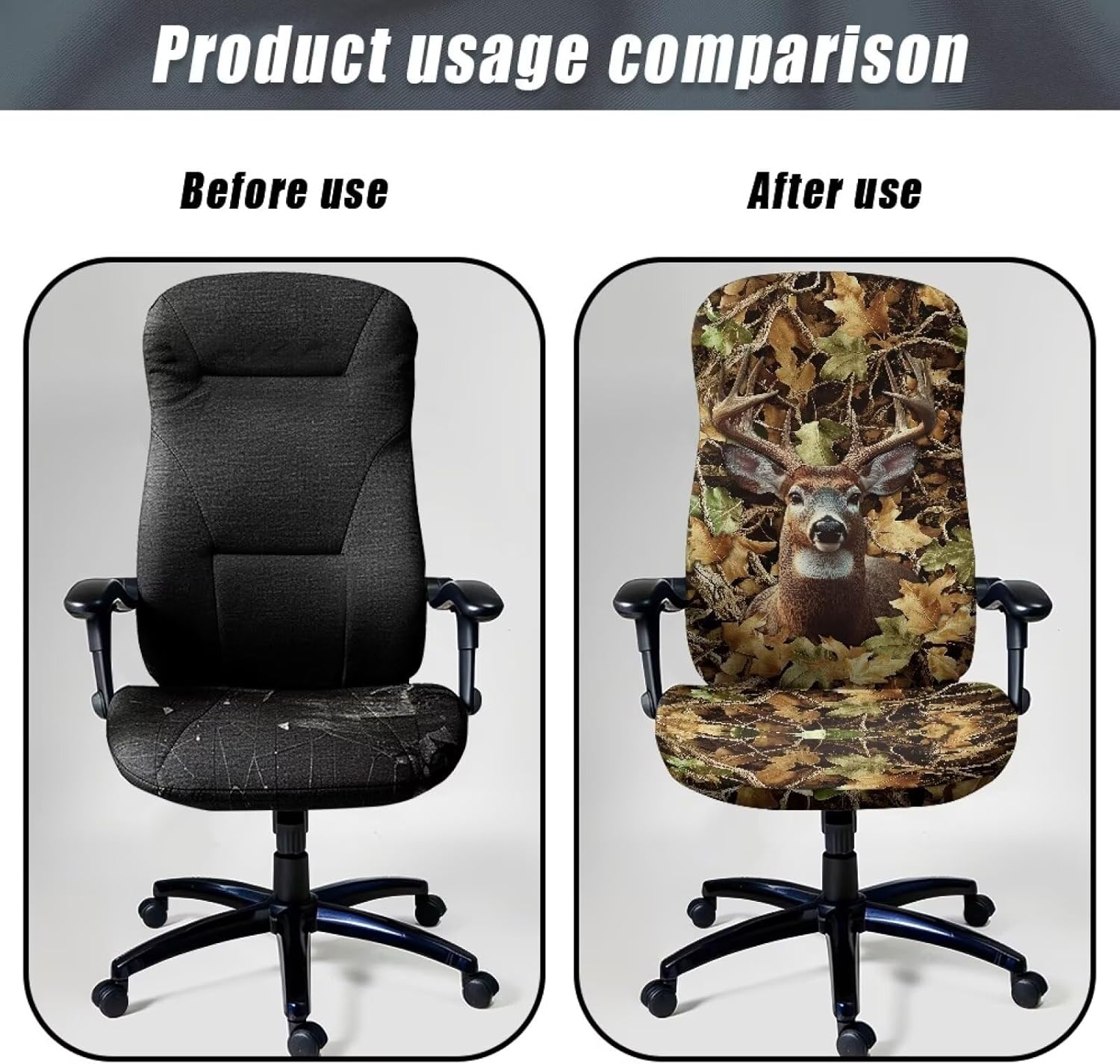 Wanyint Deer Camo Hunting Forest Yellow Office Chair Cover Soft Rotating Boss Chair Slipcover for Armrest Chairs Removable Swivel Chair Slipcover Elastic Spandex Fabric Cover, L