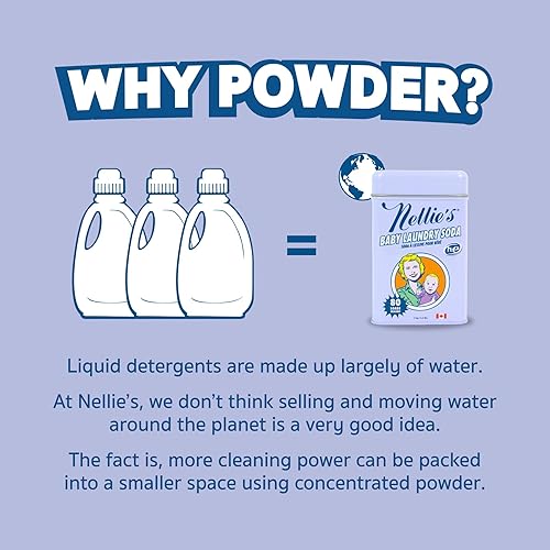 Miniatura 6 de Nellie's Lata de detergente natural para ropa en polvo para bebé, 80 cargas, seguro para pieles sensibles de bebés, sin fragancia e hipoalergénico,