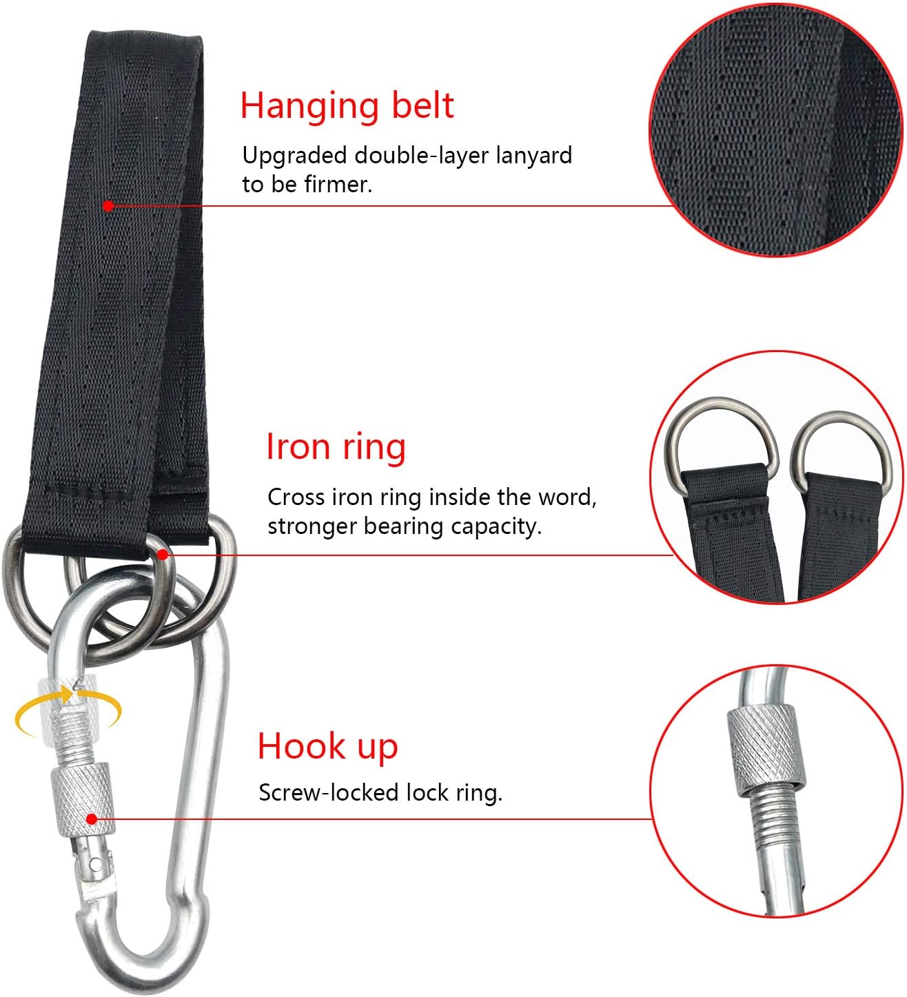 Tree Swing Straps, 2 PCS 440 Lbs Heavy Duty Hanging Strap with Lock Snap Carabiner Hook for Hammock Plank Weight Pulley Punching Bag : Patio, Lawn & Garden