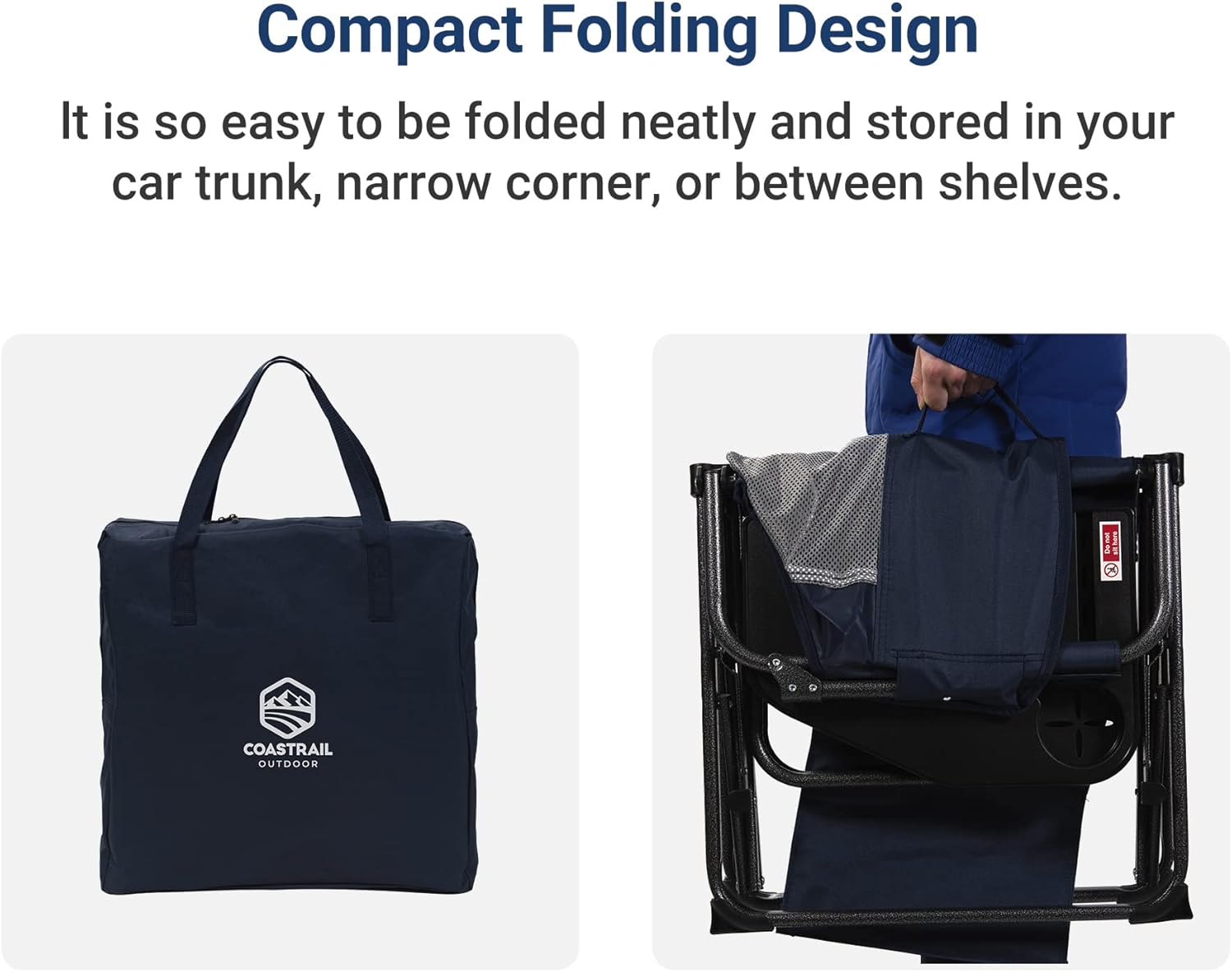 Coastrail Outdoor Extra Compact Folding Directors Camping Chair with Breathable Mesh Back, Large Side Table with Cup & Phone Holder, Storage Pockets and Handle, Bonus Carry Bag : Sports & Outdoors
