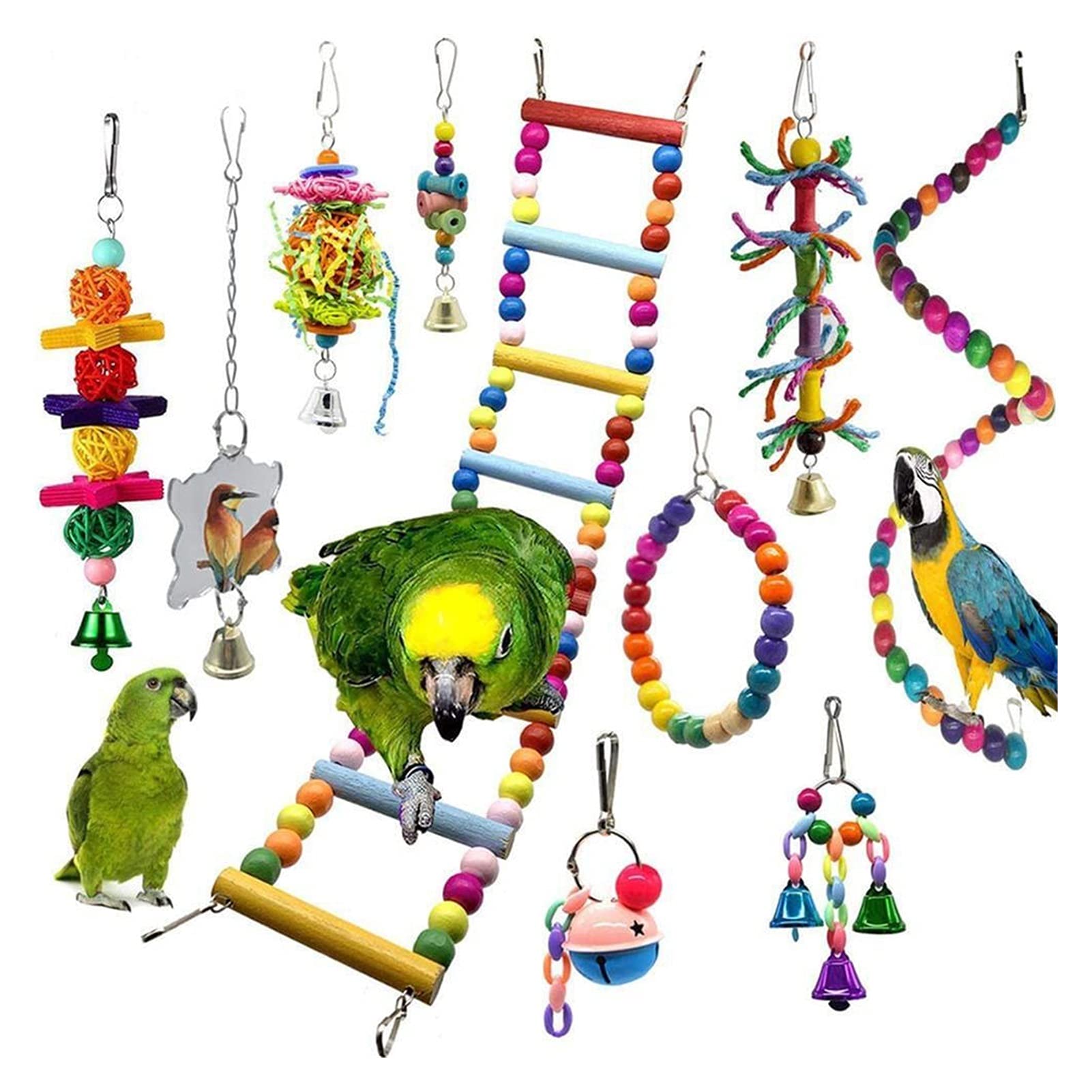 Vogelspielzeug 10 stücke Vogel Spielzeug Set Swing Chewing Training Spielzeug Kleine Papagei Hängende Hängematte Papagei Käfig Barch Spielzeug mit Holzperlen