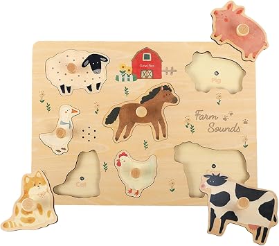 Freniland Farm Sound Puzzle for Toddlers, Wooden Farm Animal Puzzle with Realistic Sounds, Montessori Learning Toy for 18M+