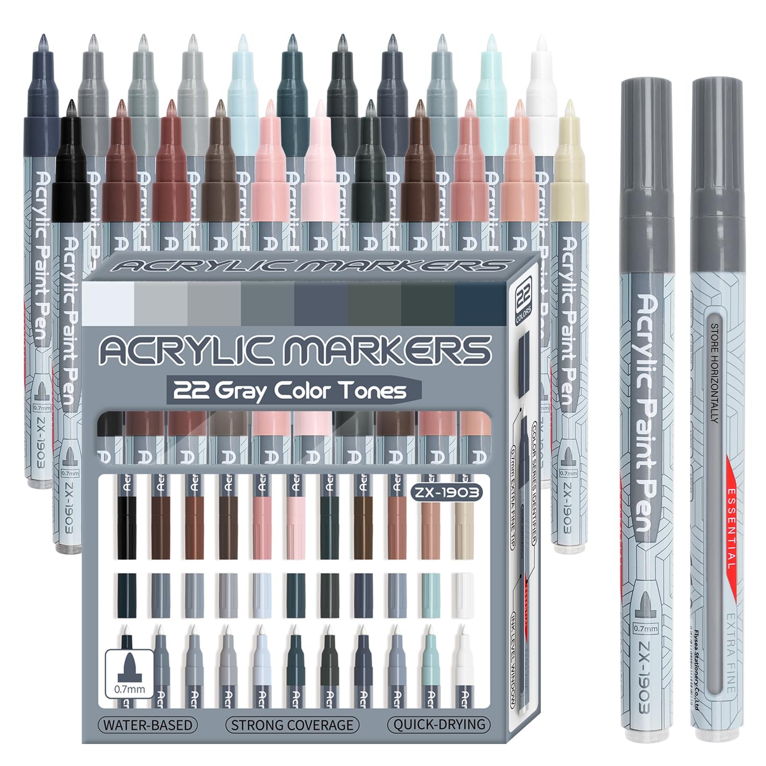 Alitastro Paint Pens Acrylic Markers - 22 Gray Tone Extra Fine Tip Water Based Marker Pens for Rock Painting, Wood, Ceramic, Glass, Acrylic Paint Markers for Egg Pumpkin